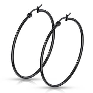 Černé ocelové náušnice - kruhy 55 mm