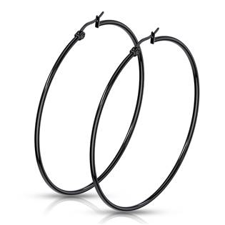 Černé ocelové náušnice - kruhy 65 mm