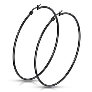 Černé ocelové náušnice - kruhy 70 mm