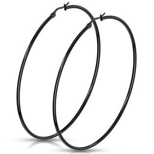 Černé ocelové náušnice - kruhy 75 mm
