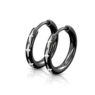 Černé ocelové náušnice s křížkovým dekorem, 14mm