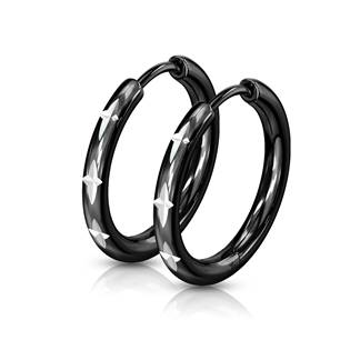 Černé ocelové náušnice s křížkovým dekorem, 16mm