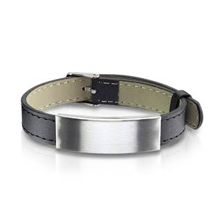 Černý koženkový náramek s ocelovou destičkou