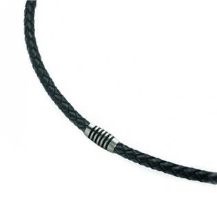 Černý kožený splétaný náhrdelník 0843-0345, délka 45 cm