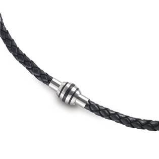 Černý kožený splétaný náhrdelník 0873-0150, délka 50 cm