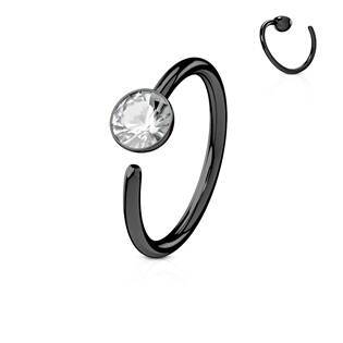 Černý piercing do nosu / ucha kruh se zirkonem