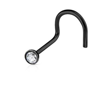 Černý zahnutý piercing do nosu, zirkon