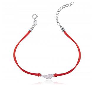 Červený náramek se stříbrným křídlem se zirkony