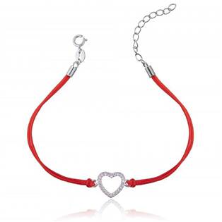 Červený náramek, stříbrné srdíčko se zirkony