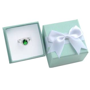 Dárková krabička na prsten/náušnice, zelená s bílou mašlí