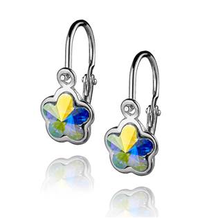 Dětské stříbrné náušnice - kytička, Crystals from SWAROVSKI®, barva: AB