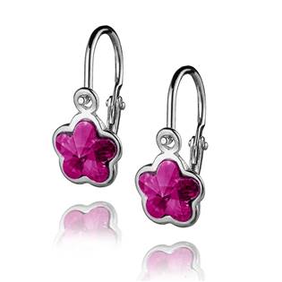 Dětské stříbrné náušnice - kytička, Crystals from SWAROVSKI®, barva: Fuchsia
