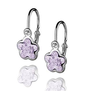 Dětské stříbrné náušnice - kytička, Crystals from SWAROVSKI®, barva: Violet