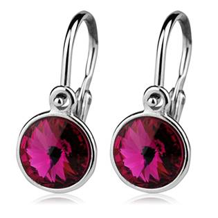 Dětské stříbrné náušnice, Crystals from SWAROVSKI®, barva: Fuchsia