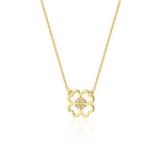 Diamantový náhrdelník čtyřlístek, žluté zlato a brilianty