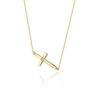 Diamantový náhrdelník křížek, žluté zlato a briliant