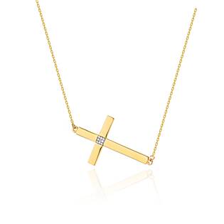 Diamantový náhrdelník křížek, žluté zlato a briliant
