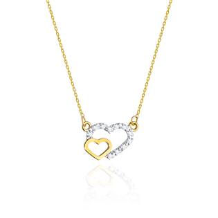 Diamantový náhrdelník se srdíčky, žluté a bílé zlato a brilianty