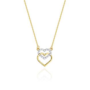 Diamantový náhrdelník se srdíčky, žluté a bílé zlato a brilianty