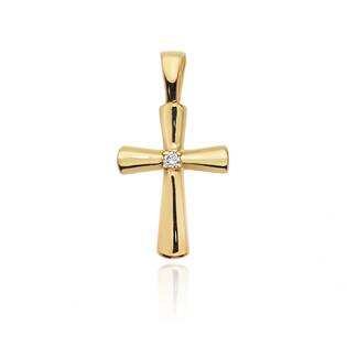 Diamantový přívěšek křížek, žluté zlato a briliant
