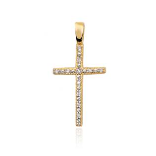 Diamantový přívěšek křížek, žluté zlato a brilianty