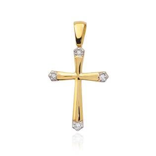 Diamantový přívěšek křížek, žluté zlato a brilianty