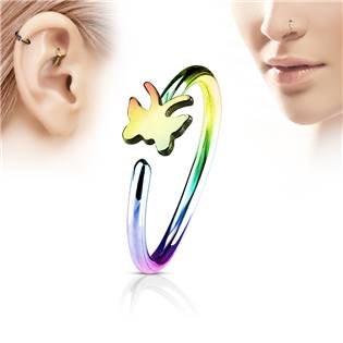 Duhový piercing do nosu/ucha kruh s motýlkem