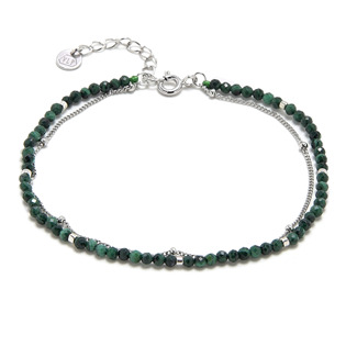 Dvojitý minerální náramek přírodní Malachit, stříbro AG925