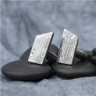 Kované damasteel manžetové knoflíky Desk, struktura dřevo zatmavené