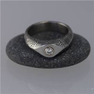 Kovaný Damasteel prsten GRADA Moissanit 3 mm