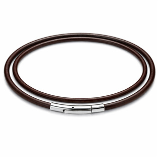 Kožený náhrdelník hnědý - ocelový uzávěr, tl. 4 mm, délka 40 cm