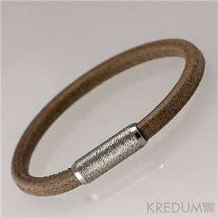 Kožený náramek - ocelový korálek broušený, tl. 5 mm, délka 20 cm