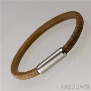 Kožený náramek - ocelový korálek, tl. 5 mm, délka 20 cm