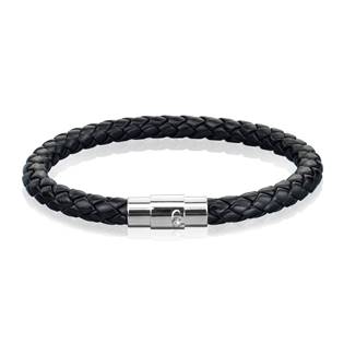 Kožený náramek proplétaný černý, délka 19 cm