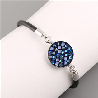 Kožený náramek s krystaly Crystals from Swarovski® BERMUDA BLUE