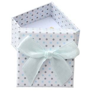 Malá dárková krabička na prsten bílá - šedé a modré puntíky