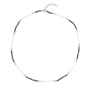 Minerální náhrdelník přírodní Malachit a perly, stříbro AG925