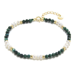 Minerální náramek přírodní Malachit a perly, stříbro AG925