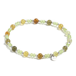 Minerální náramek přírodní Prehnit, Zelený Granát a miuki, stříbro AG925
