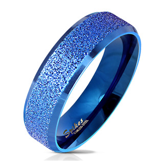 Modrý ocelový prsten pískovaný, šíře 6 mm