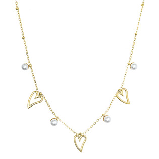 Náhrdelník ocelový s perličkami a srdíčky