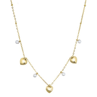 Náhrdelník ocelový s perličkami a srdíčky 