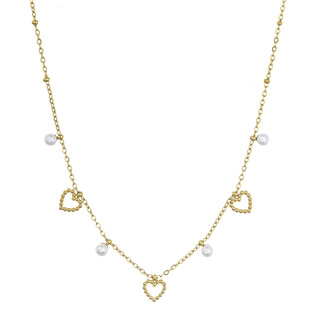 Náhrdelník ocelový s perličkami a srdíčky