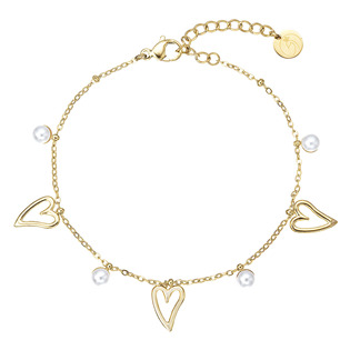 Náramek ocelový s perličkami a srdíčky