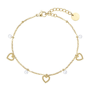 Náramek ocelový s perličkami a srdíčky
