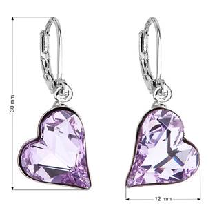 Náušnice bižuterie se Swarovski krystaly fialová srdce 51054.3