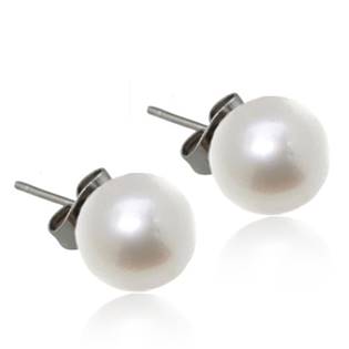 Ocelové náušnice perličky bílé, 12 mm