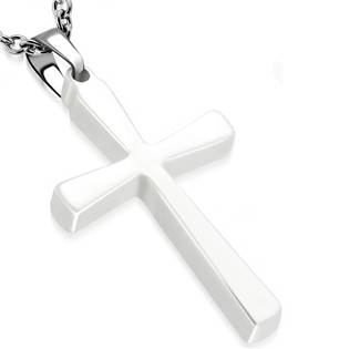 Ocelový náhrdelník s bílým keramickým křížem
