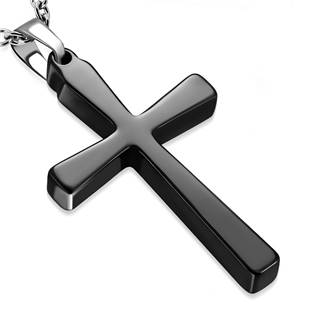 Ocelový náhrdelník s černým keramickým křížem