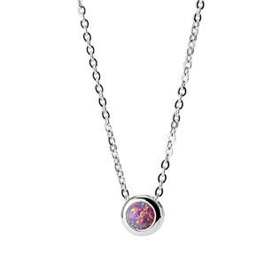 Ocelový náhrdelník s opálem růžové barvy